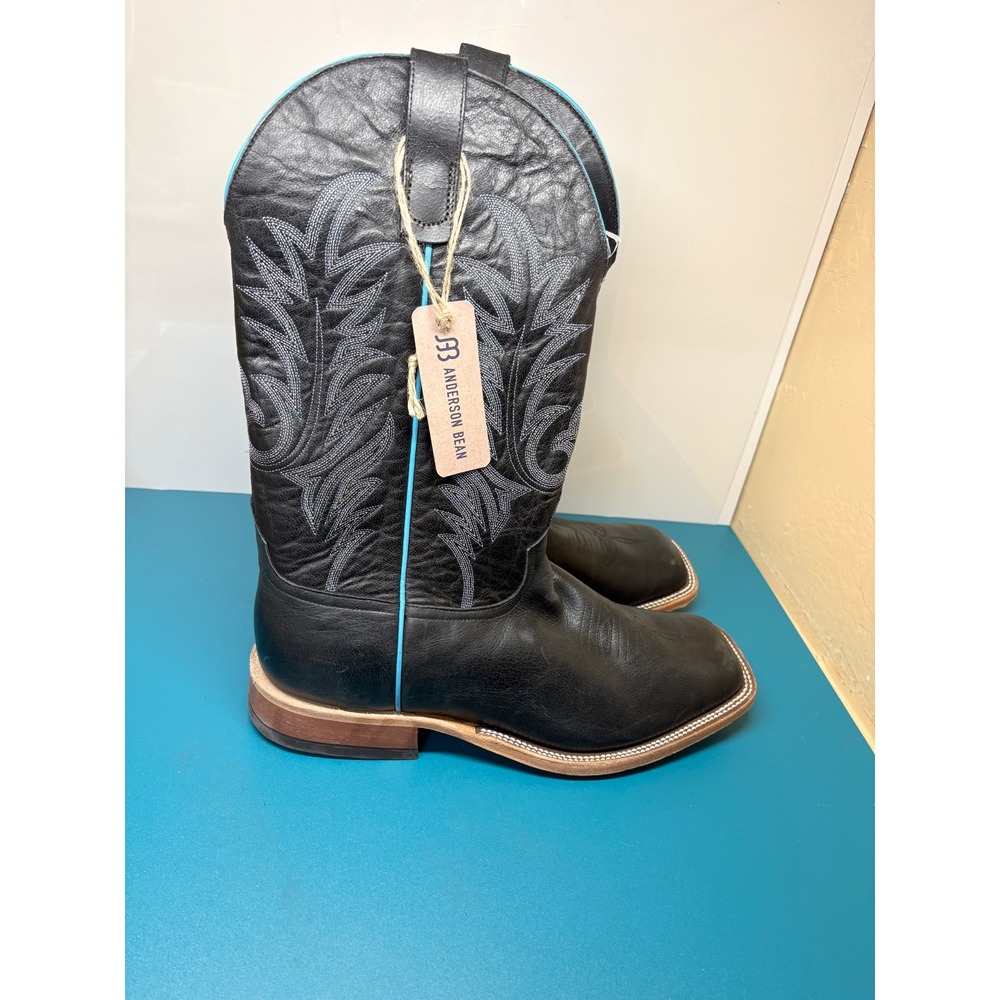 Anderson Bean Mens 13EE Black Blue Explosion Wide Square Toe Cowboy Boots